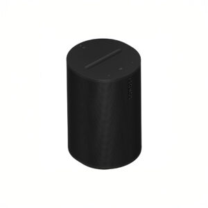 Black smart speaker with touch controls.