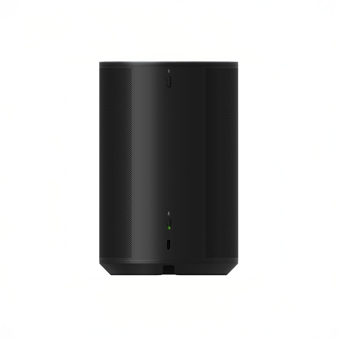 Black smart speaker with Bluetooth connectivity