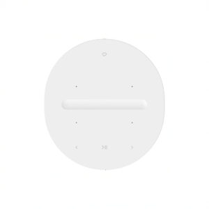 Minimalist white ceiling light with smart controls.