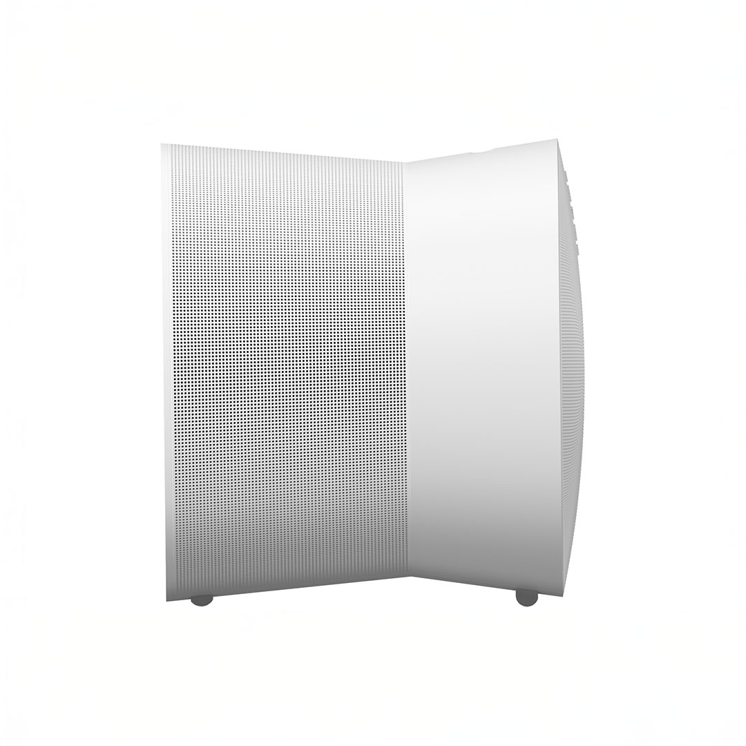 Side view of modern white speaker