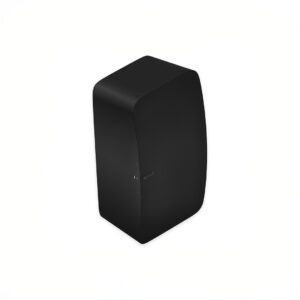 Black wireless speaker with minimalist design.
