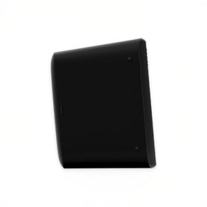 Side view of a black smart speaker