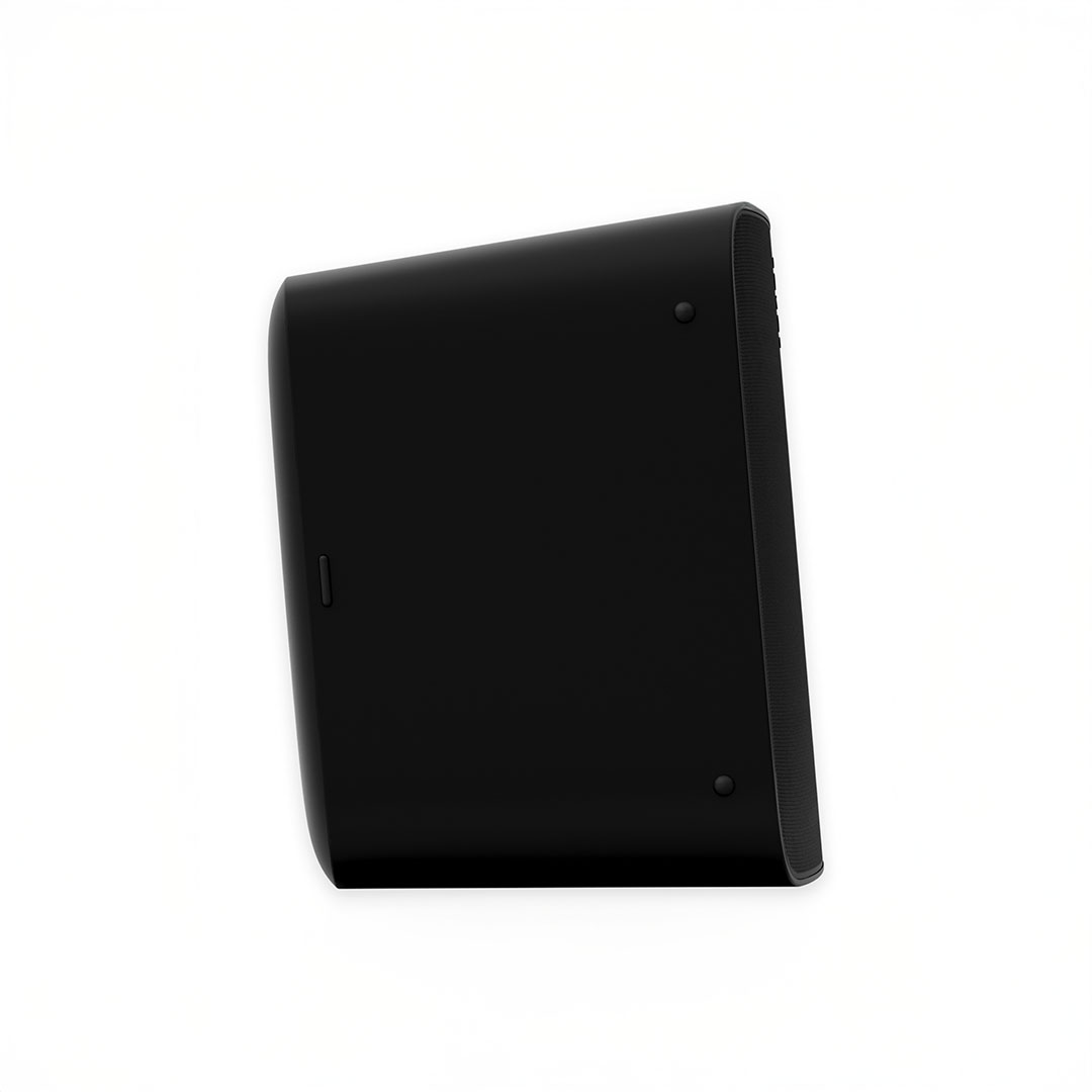 Side view of a black smart speaker