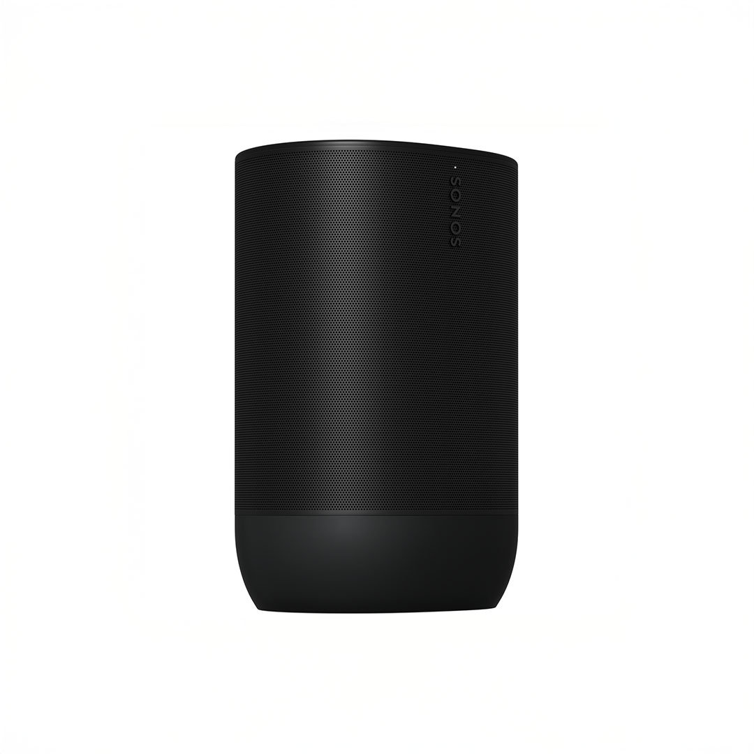 Black wireless smart speaker with mesh design