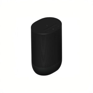 Black wireless speaker on white background