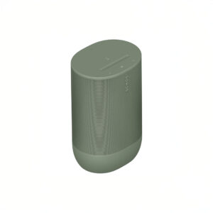 Green wireless speaker with touch controls.