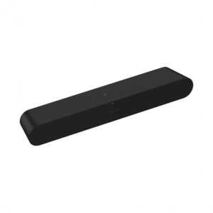 Black Sonos soundbar on white background.