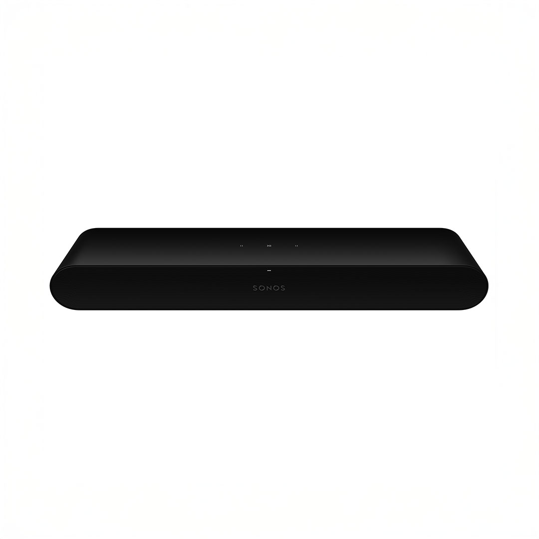 Black Sonos soundbar on white background