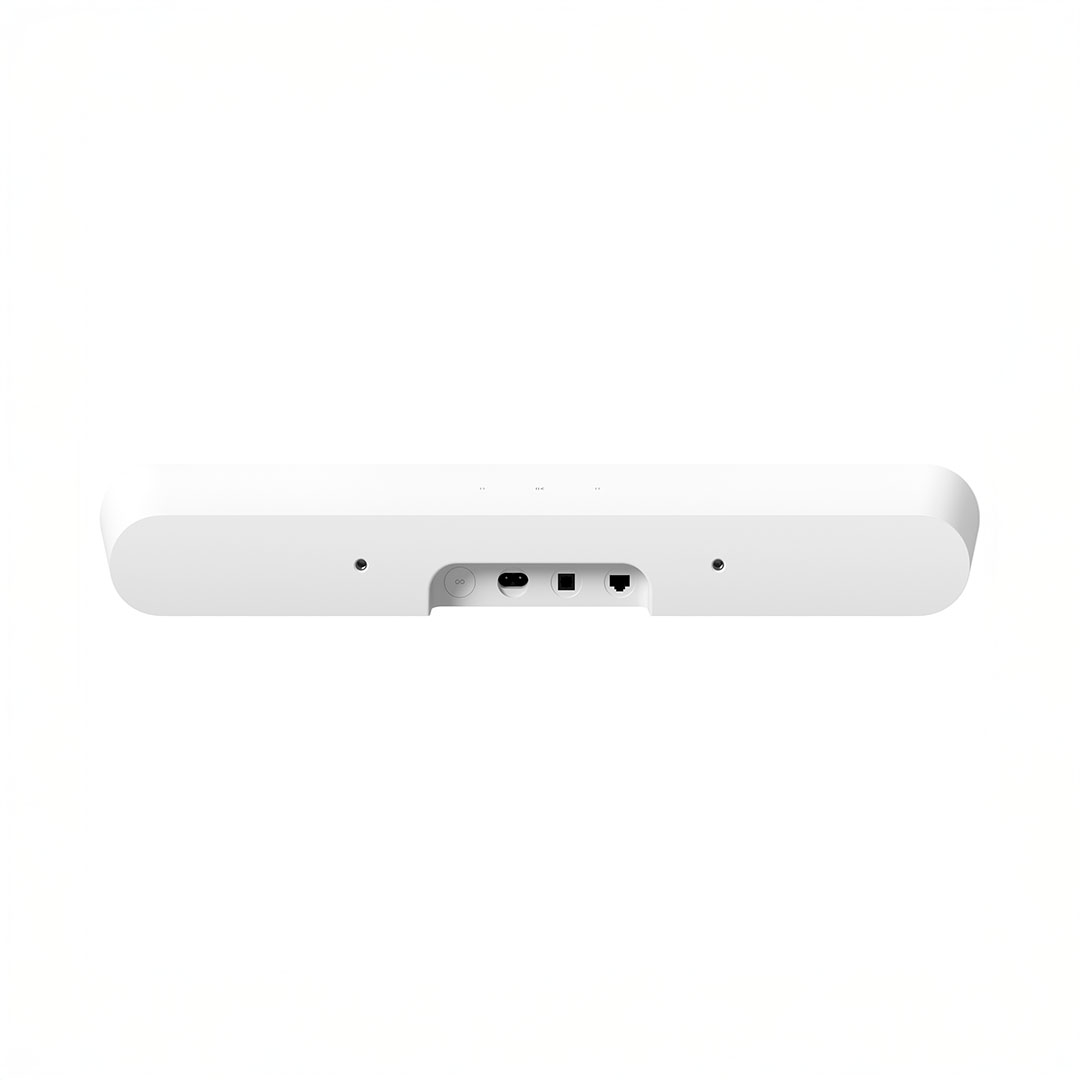 White soundbar with various ports on back