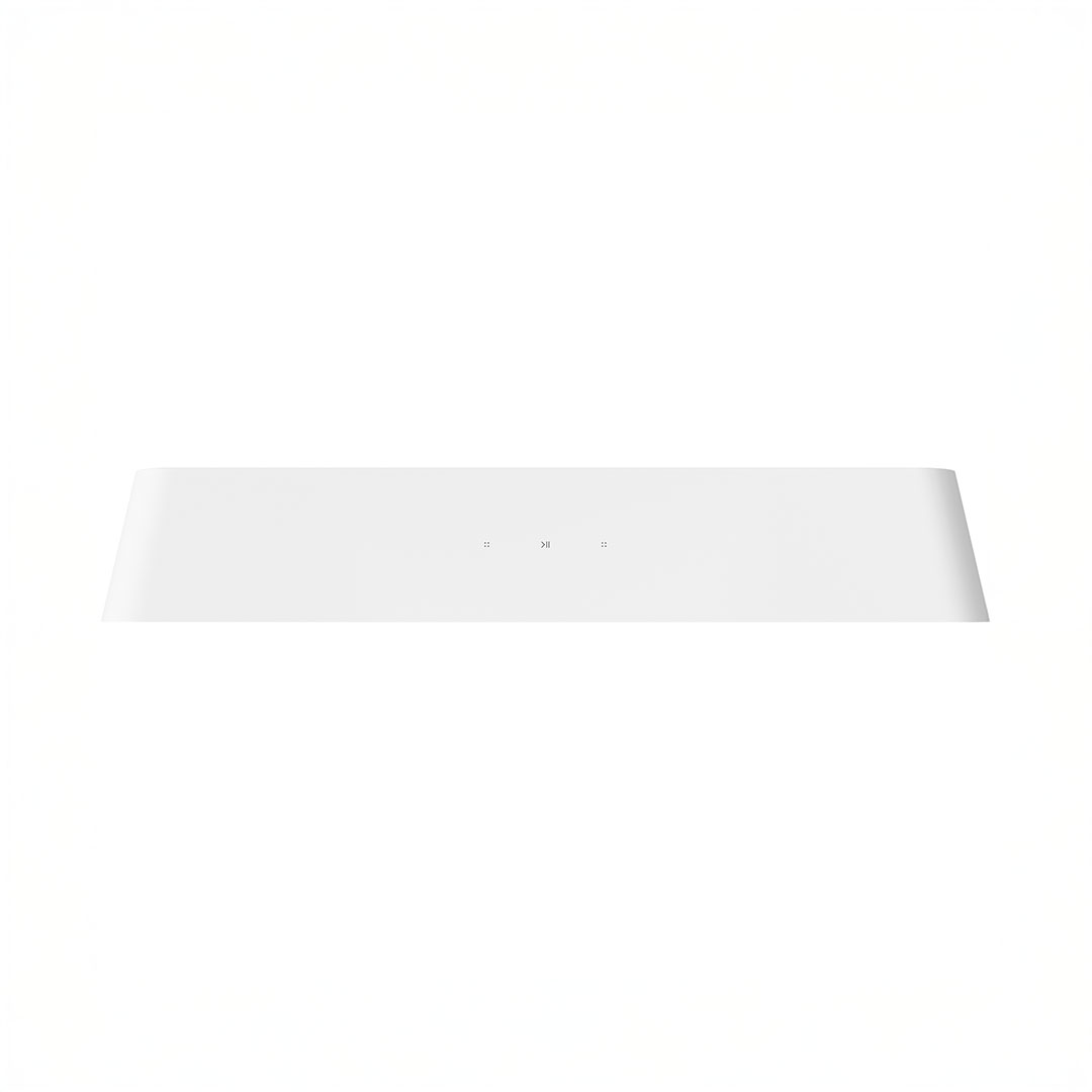 Sleek white soundbar with minimalist design