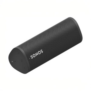 Black Sonos Bluetooth speaker, angled view.