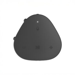 Black remote control with buttons top view.