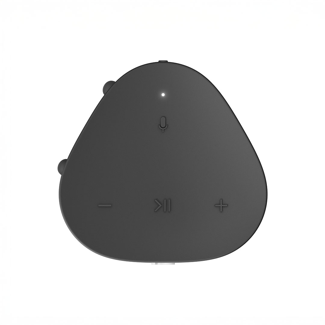 Black remote control with buttons top view.