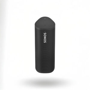 Black wireless speaker with buttons on top