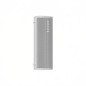 White portable Bluetooth speaker on white background