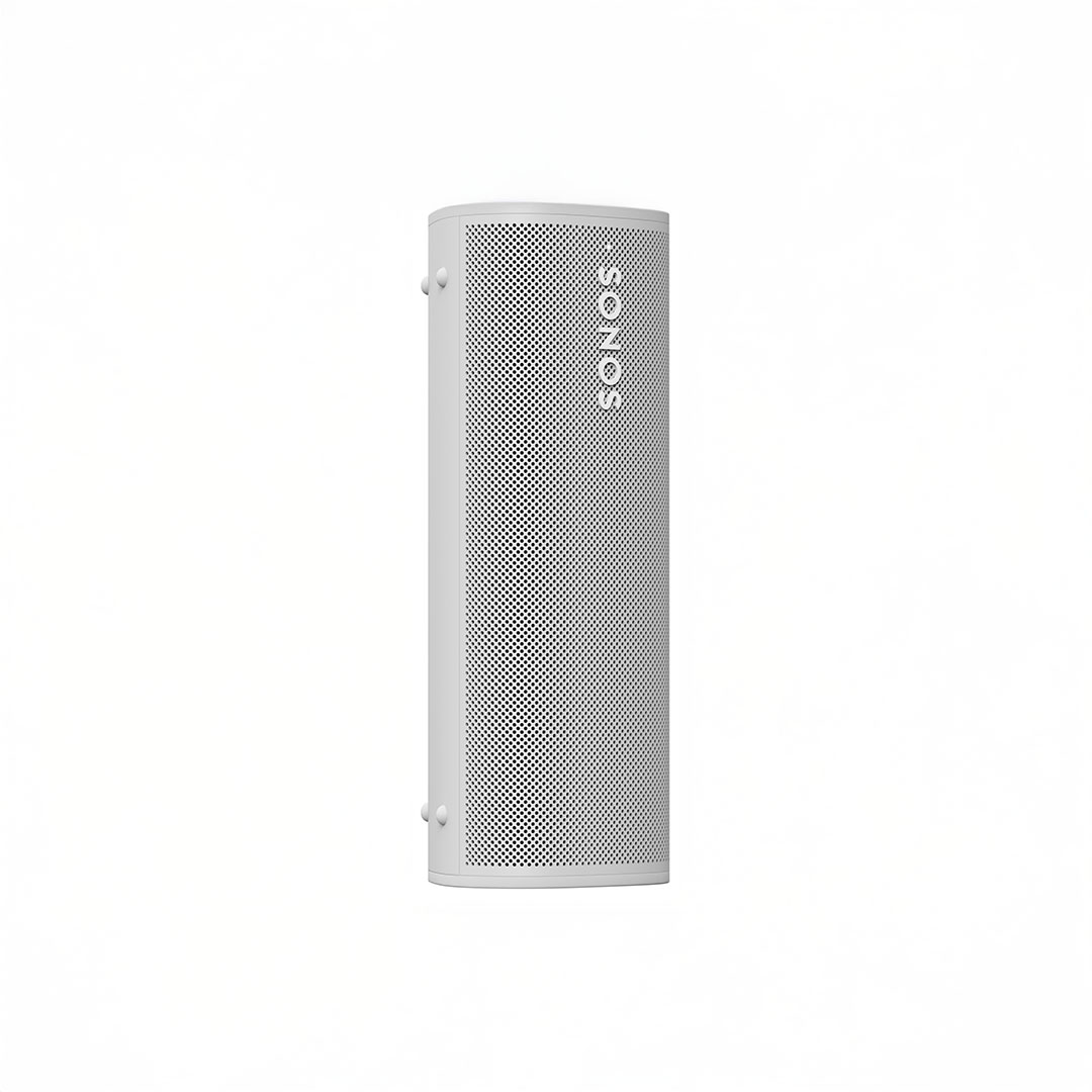 White portable Bluetooth speaker on white background