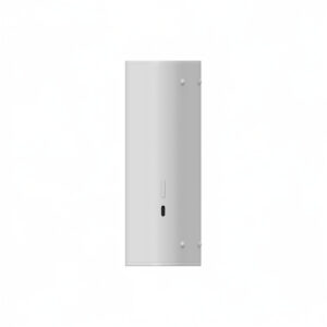 Sleek white wireless router on white background.