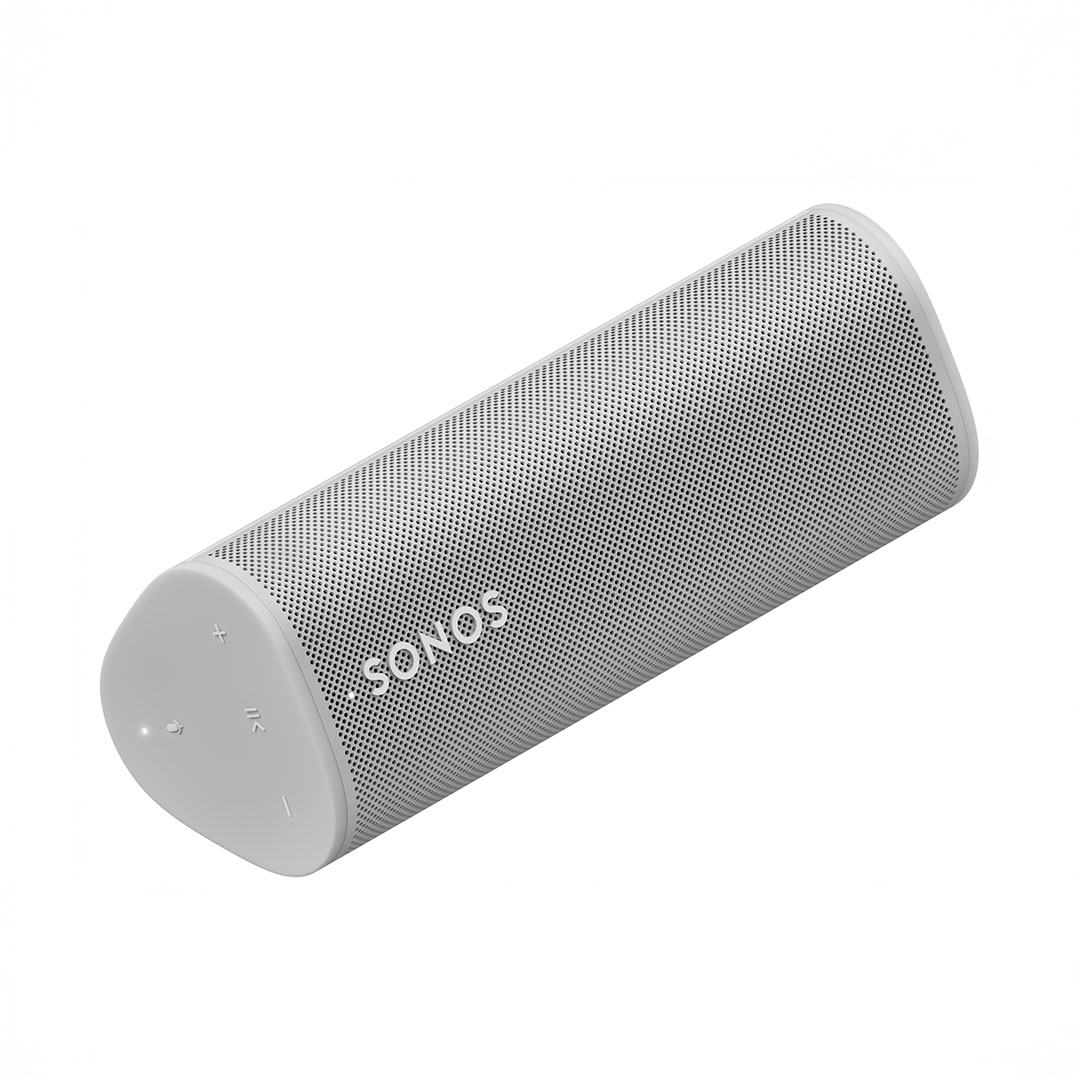 White portable Bluetooth speaker with Sonos logo