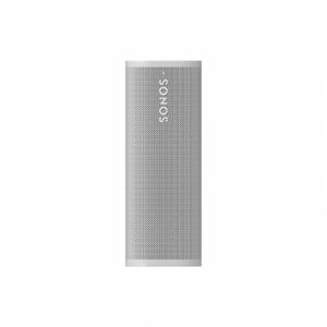 Portable gray speaker with logo