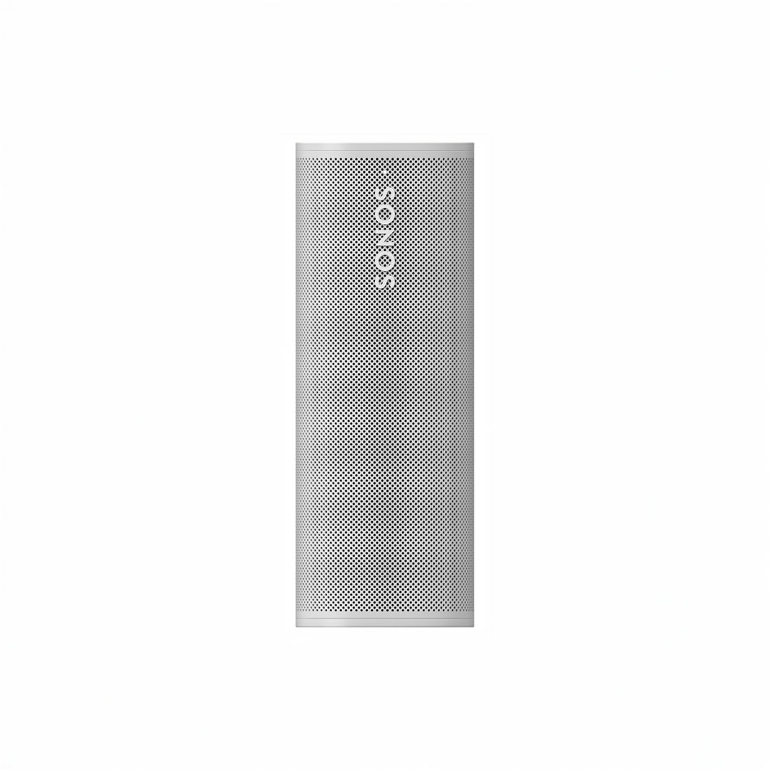 Portable gray speaker with logo