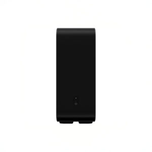 Front view of a black Wi-Fi router.
