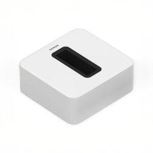 White Sonos wireless subwoofer on white background
