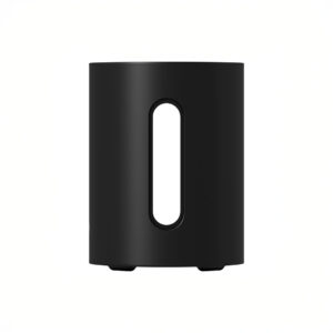 Sleek black cylindrical speaker with modern design