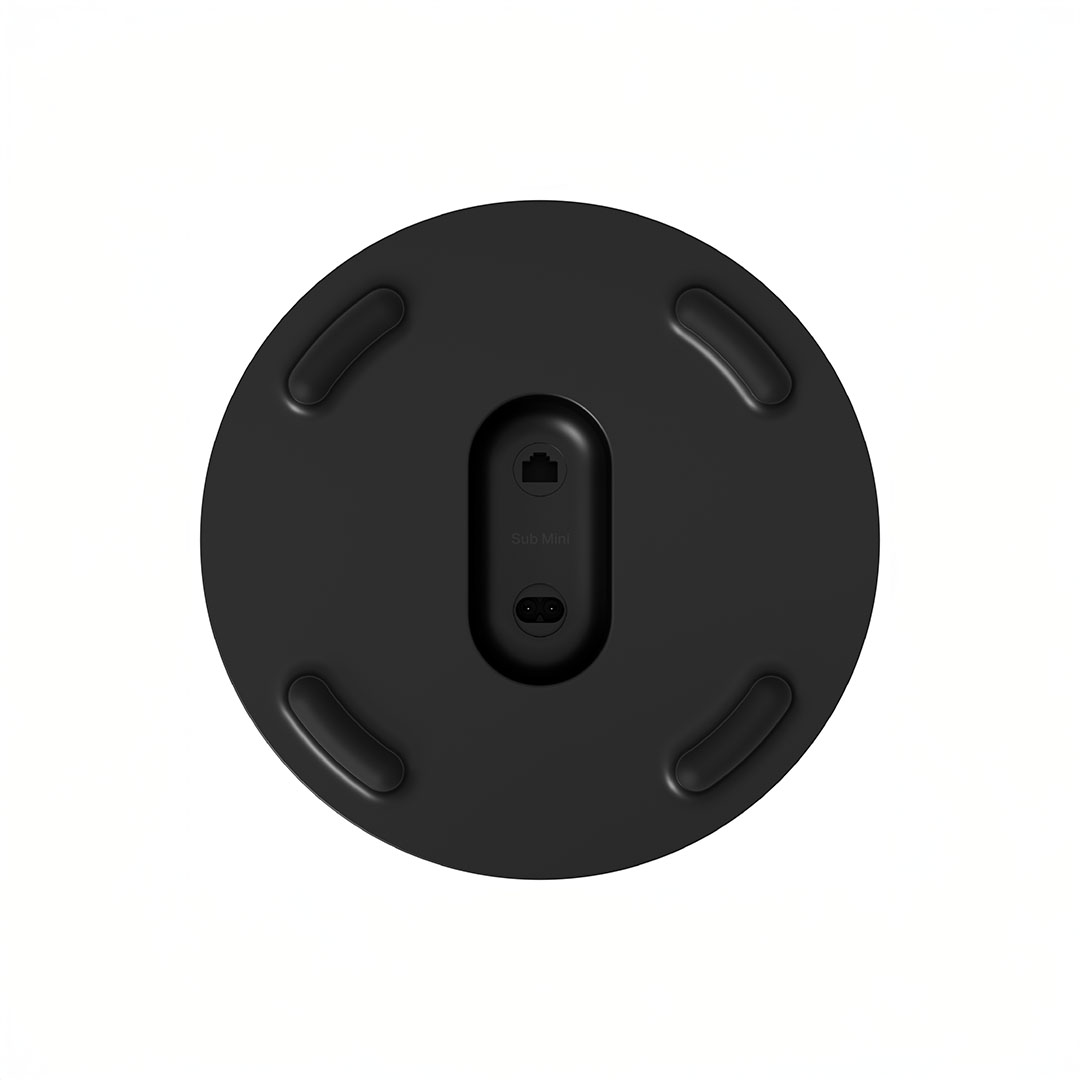 Bottom view of circular black speaker