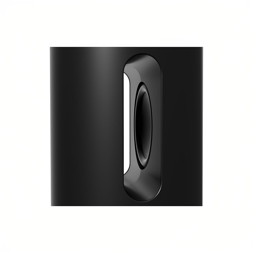 Close-up of sleek black cylindrical speaker