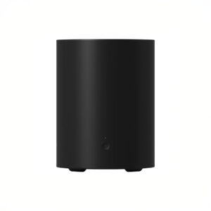 Black smart speaker on white background