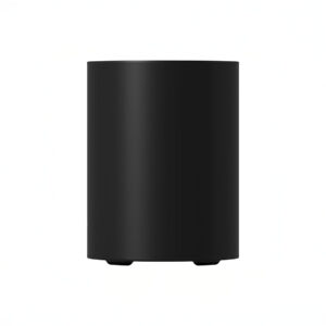 Sleek black cylindrical electronic device, minimalist design.