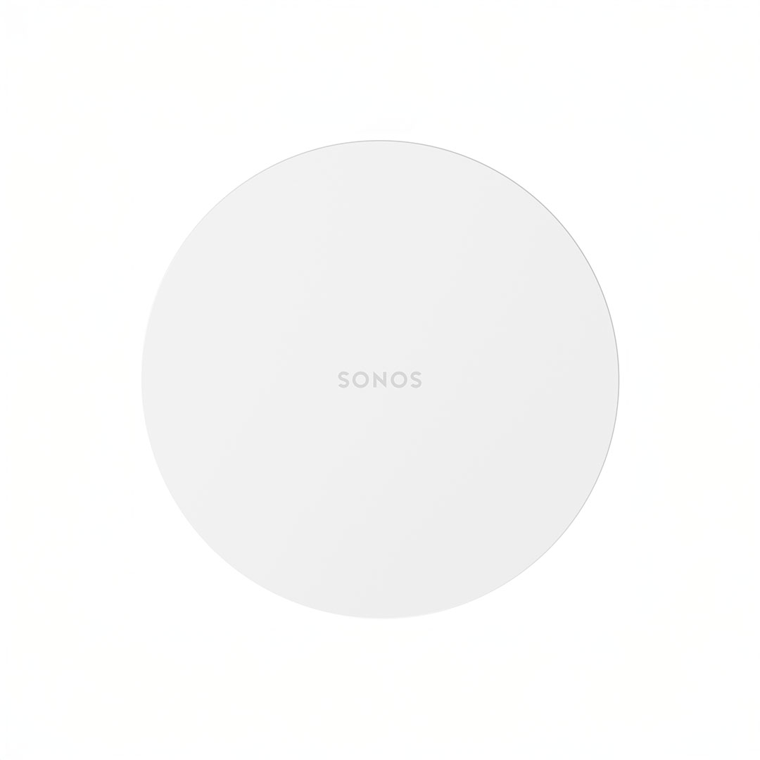 White circular object with Sonos logo