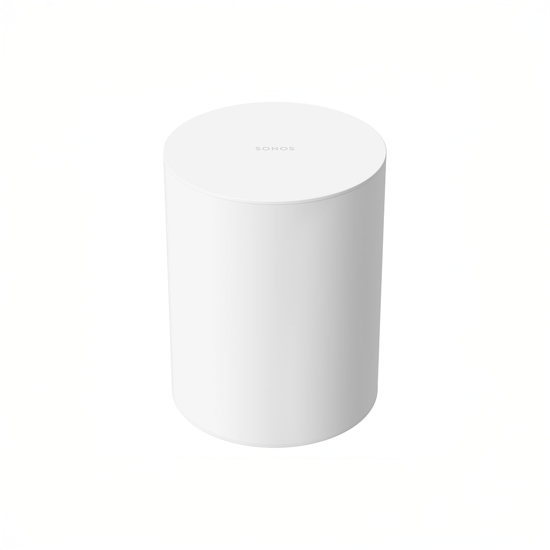 White Sonos wireless speaker on white background