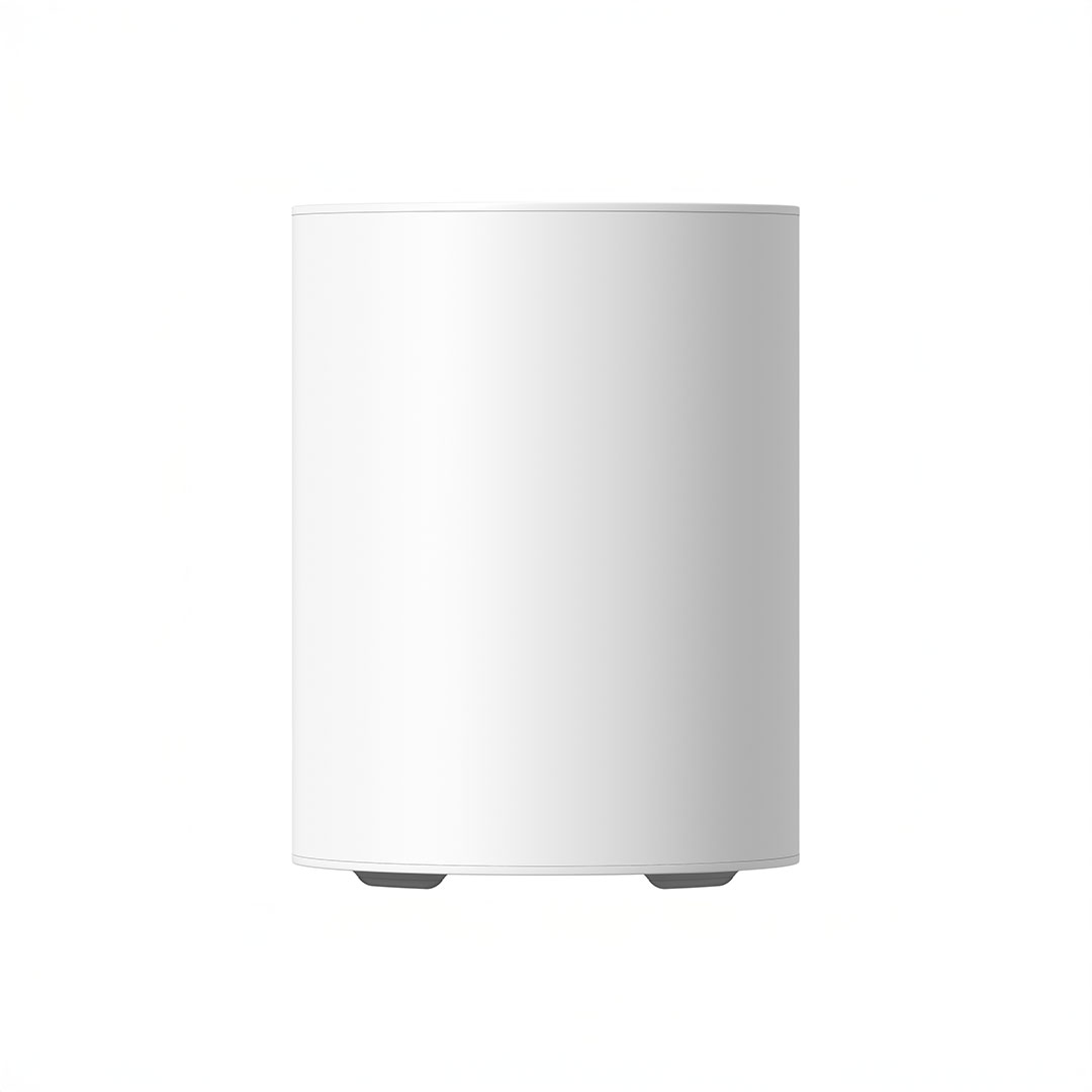 White cylindrical smart home speaker