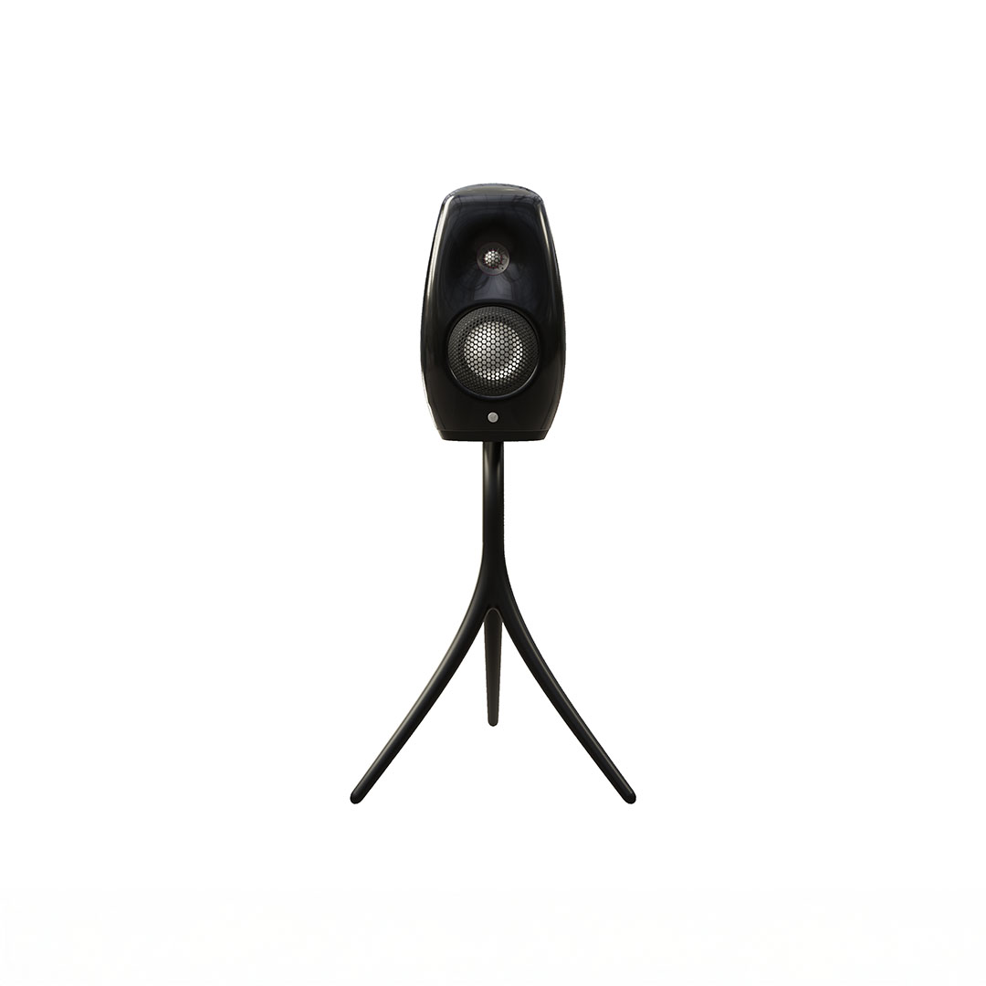 Modern speaker on tripod stand, front view