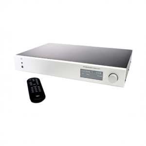 Audio converter with remote control, modern design.