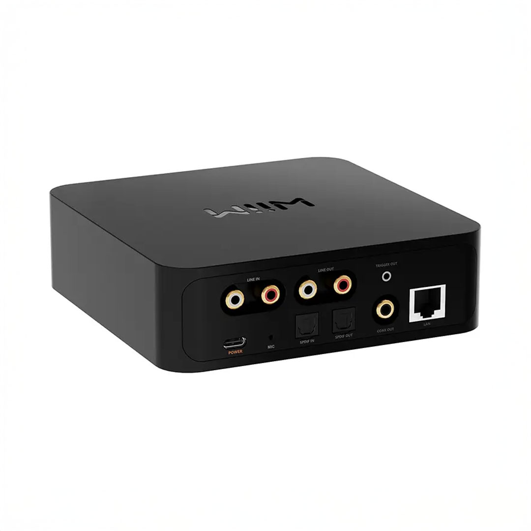 Black audio streaming device with various ports