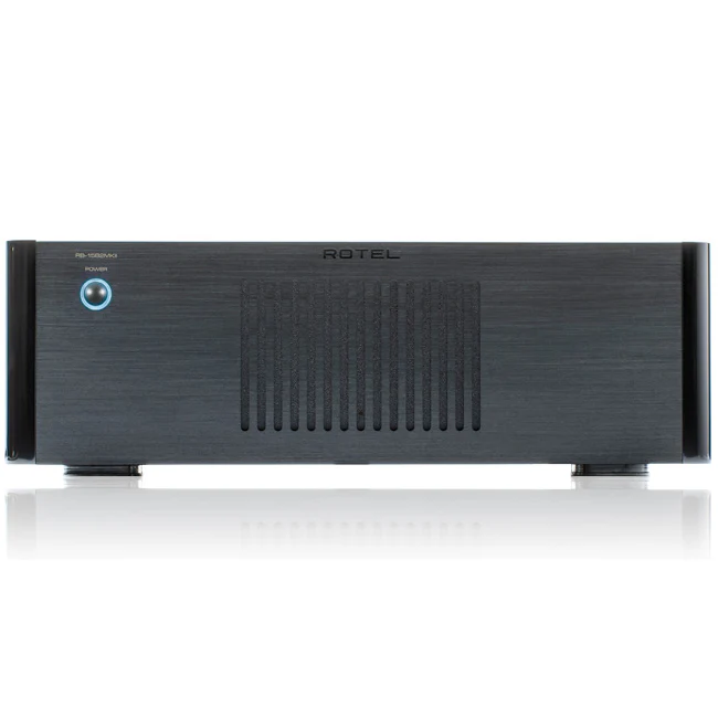 Rotel stereo amplifier front view.