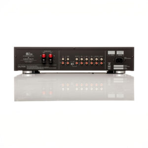 Back view of M2si integrated amplifier, connections visible.