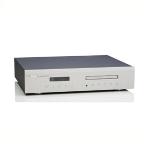 Gray audio CD player on white background.