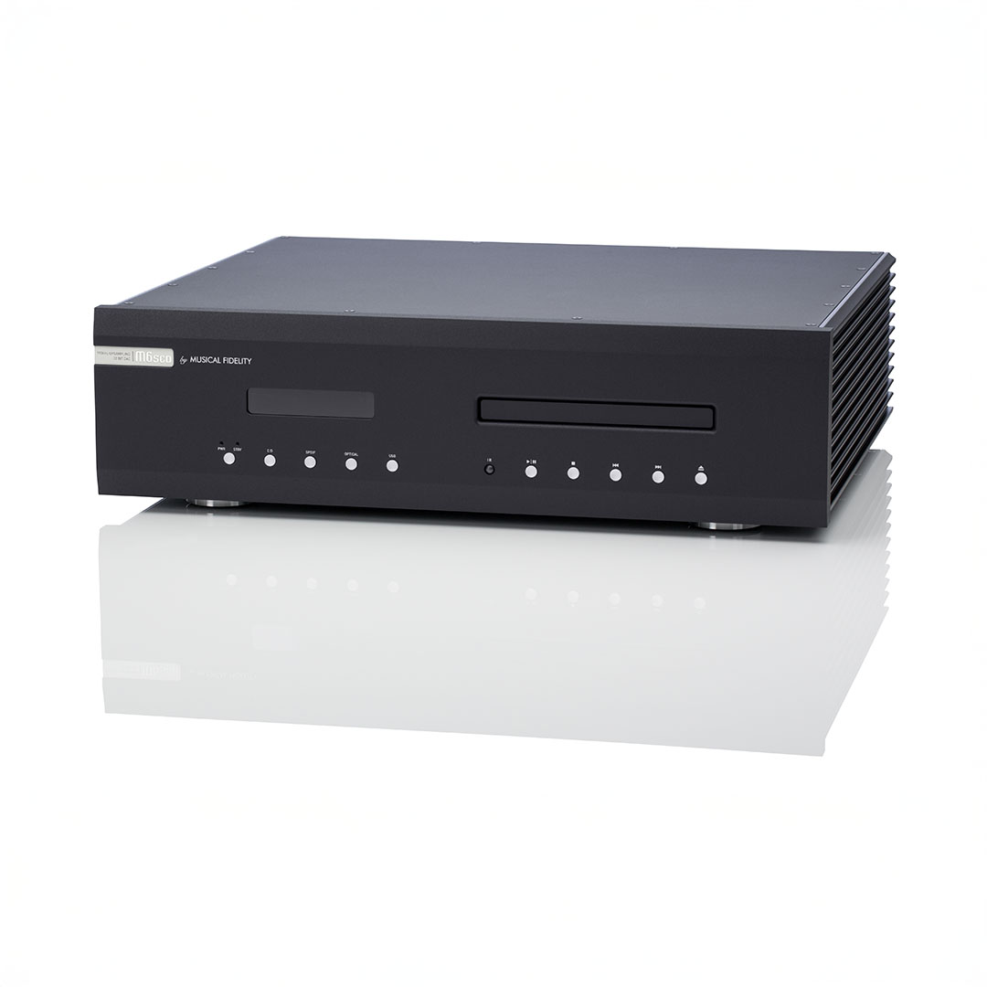 Black audio equipment on white background.