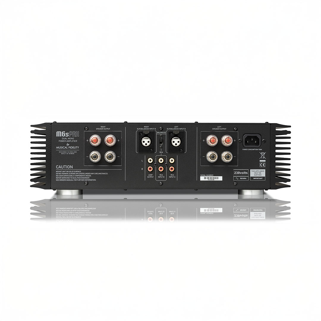 Rear view of audio power amplifier.