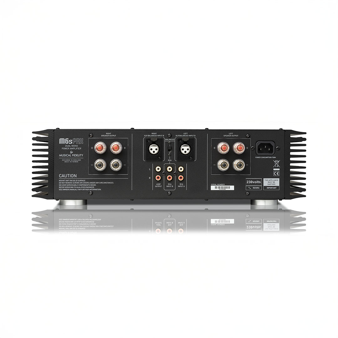 Back view of audio amplifier with connectors