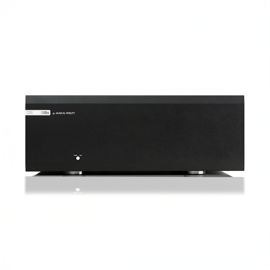 Black audio amplifier front view