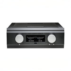 Audio amplifier with balanced display and controls.