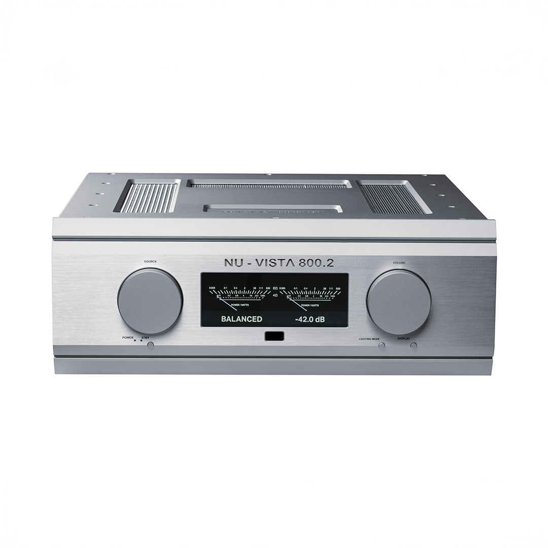 Nu-Vista 800.2 high-end audio amplifier front view.