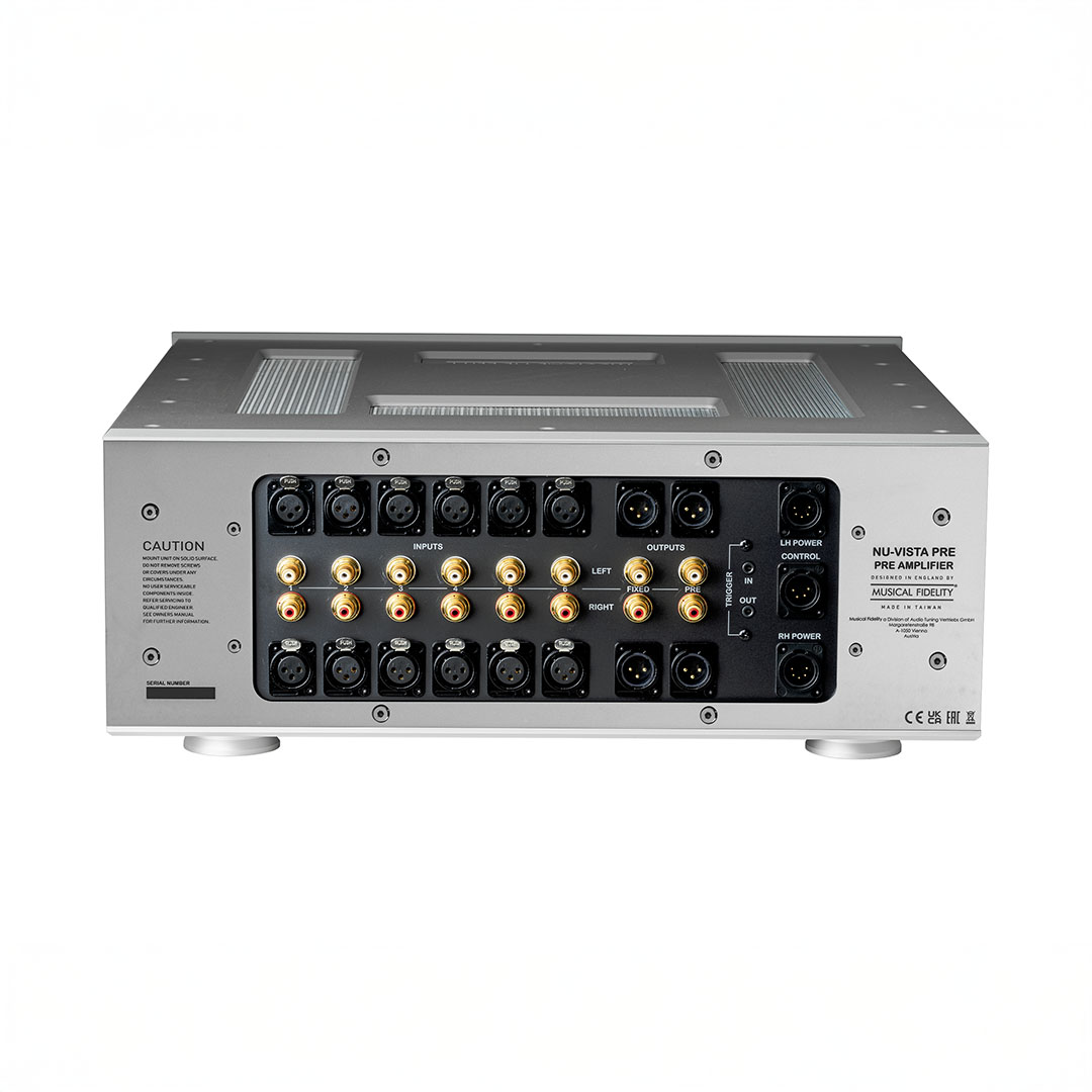 Rear view of audio amplifier with multiple connections.