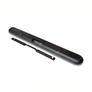 Back view of a black soundbar with ports.