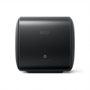 Black KEF subwoofer with Uni-Core technology