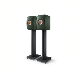 Green modern speakers on stands for high-quality audio